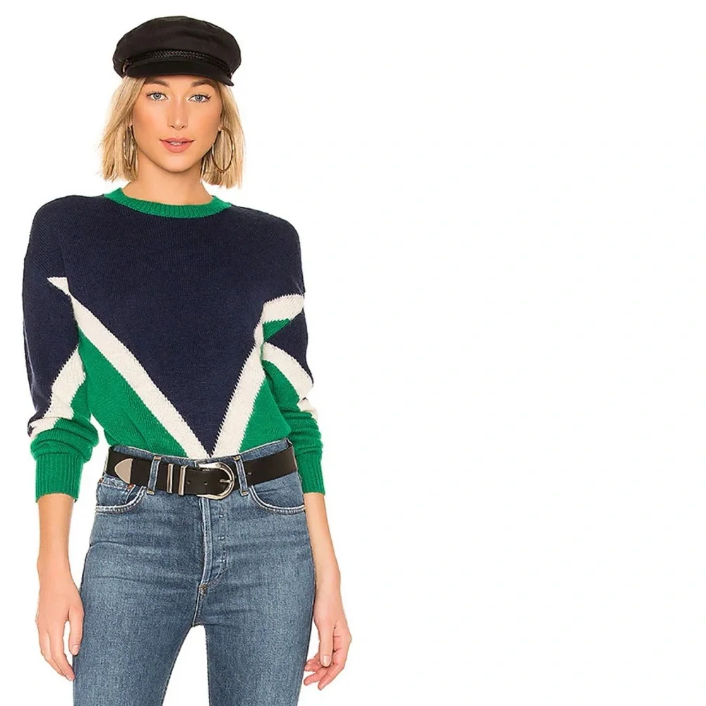 Revolve J.O.A. Blue Green Chevron Retro Sweater